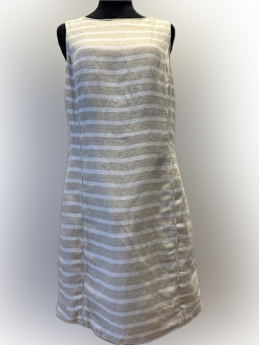 Banana Republic Tan White Stripe Linen Sheath Dress 10